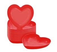 12Pcs Valentine's Day Heart Shaped Bowls, Small Heart Dishes for Snacks Dessert Appetizer Fruit Dip, Reusable Plastic Salad Plates for Dinner, Party Table Decor, Romantic Home Decoration (12, Red)