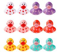 12pcs Valentine's Day Rubber Ducks, 2.17x2.17 Inch Cute Heart Mini Bath Duck Toys Colorful Bulk Small Valentines Ducks Gift Decoration Valentines Day Party Favors for Kids Gift Exchange