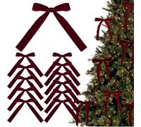 12pcs Velvet Bows for Christmas Tree, 5x7 Inch Christmas Tree Bows with Twist Ties, Vintage Ribbon Bows for Tree, Gift Wrapping, Wreaths, Garlands, Wedding, Party, Home Decor (Wine Red)