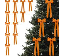 12PCS Velvet Bows for Christmas Tree, Long Christmas Tree Bow, Velvet Bow Ornaments for Garland Home Décor, 10.24x5.12 Inch (Orange)