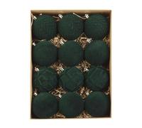 12Pcs Velvet Christmas Baubles 80mm / 3.15 Inches, Dark Green Shatterproof Plastic Christmas Balls Ornaments, Flocked Xmas Tree Hanging Ball Set for Holiday Party Home Office Decor