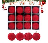 12Pcs Velvet Christmas Ornaments Balls, 2.4 inch Flocked Christmas Tree Shatterproof Hanging Balls Ornaments, Vintage Delicate Plastic Baubles Decor for Xmas Holiday Party