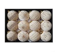 12Pcs Velvet Christmas Tree Ornaments Set, 8cm Flocked Baubles with Hanging Loops, Elegant Holiday Decorations(Gold)