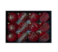 12Pcs Velvet Flocked Christmas Tree Ornaments 8cm Designed for Tree, Wreath, Garland and Fireplace Decoration During Holidays (Red)