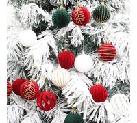 12pcs Velvet Flocked Christmas Tree Ornaments with Hanging Ropes and Metal Buckles, Perfect for Classic Holiday Decor on Various Surfaces (((LM116-6CM3H))