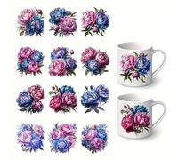 12pcs Vibrant Peony Flower DIY UV DTF Cup Wraps Winter UV DTF Transfer Sticker for Glass Cups Furniture Craft DIY Crafts，Rub on Transfer Stickers for DIY Water Bottle Laptop Decal Wood Car