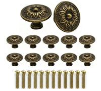 12PCS Vintage Bronzy Cabinet Knobs, 30mm Antique Bronze Drawer Pull Knobs Kitchen Cupboard Handles Round Antique Brass Door Handles with Matching Screws for Cupboard Wardrobe Furniture Hardware