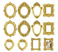 12PCS Vintage Mini Gold Picture Frames Small Antique Resin Picture Frames Wall Hanging Display Table Frame for DIY Jewelry Christmas Holiday Party Hotel Decor