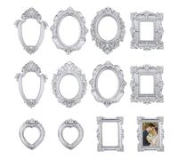 12PCS Vintage Mini Silver Picture Frames Small Antique Resin Picture Frames Wall Hanging Display Table Frame for DIY Jewelry Christmas Holiday Party Hotel Decor