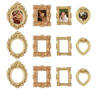 12PCS Vintage Miniature Picture Frames, Baroque Resin Picture Frame, Mini Gold Photo Frame, Tiny Ornate Photo Frames for DIY Crafts, Party Wedding Decoration, Jewelry Display, Photography, Wall Decor