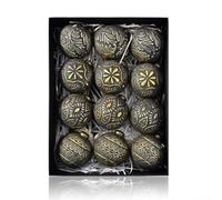 12PCS Vintage Style Christmas Ball Ornaments with Embossed Patterns Hanging Decorations for Holiday Home Decor and Festive Seasonal Tree Enhancement (C)