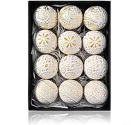 12PCS Vintage Style Christmas Ball Ornaments with Embossed Patterns Hanging Decorations for Holiday Home Decor and Festive Seasonal Tree Enhancement (D)