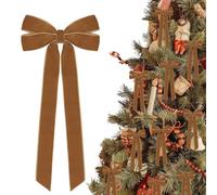 12Pcs Vintage Velvet Ribbon Bows Christmas Tree Decorations,5in x 10in Brown Xmas Ornaments for Tree Home Party Front Door Wreath Holiday Decor