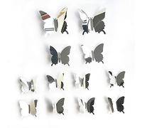 12Pcs Wall Sticker Mirror Butterfly 3D Wall Sticker Home Art Design Wall Decor for Bedroom Living Room Decorative PVC Home Decor Colection,Silver Superiorâ€‚Quality and Creative