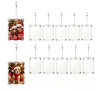 12Pcs Wavy Edge Clear Photo Frame OrnamentsDIY Christmas | Tree Hanging Decor for Family Memories Holiday Party Decoration Reusable Acrylic Picture Frames with Ribbon