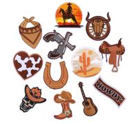 12pcs Western Iron On Patches, Cowboy Patches Vintage Rodeo Country Horseshoe Boot Embroidered Sew on Decorative Appliques Patches for Backpacks Hats Clothes Jeans Jackets