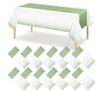 12Pcs White and Sage Green Tablecloth Decorations,Plastic White Table Cloth Printed Green Table Runner Disposable Rectangle Tables Cover for Birthday Wedding Anniversary Graduation Party,54 x108 Inch