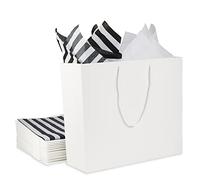 12Pcs White Gift Bags+24 Sheet Tissue Paper, Large Paper Gift Bags with Handles, 250GMS Thickened Kraft Paper Bag Set, for Party Bags, Celebrations, Weddings Bags, Birthday