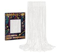 12PCS White Mardi Gras Beads Necklace, 33” Faux Pearl Beaded Necklace Accessories for Women, White Beads Necklaces Costumes for Carnival Parade Throw Wedding Party Decor