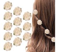 12PCS White Mini Rose Hair Clips Jasmine Barrettes Headpiece Hairpins for Women Wedding Bridal Flower Accessories