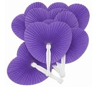 12Pcs White Paper Fans Heart Shaped Wedding Fans Handheld Folding Hand Fan with Plastic Handle Chinese Handheld Fans for for DIY Craft Summer Wedding Dancing Birthday Bag Fillers Party Favour (Purple)