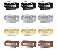 12pcs Wig Clip with Safety Pins, 10-Teeth Hair Extension Snap Clips in Invisible Strong Wig Combs to Secure Wig no Sew Chunni Grip Dupatta Setting Clips for Girls Women Wig Headscarf Hijab & Tikka