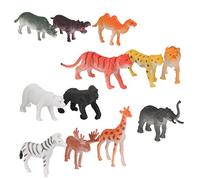 12pcs Wild Animal Model Toy Set - Multi-color Plastic Lion Tiger Leopard Deer Bear