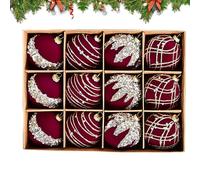 12pcs Wine Red Christmas Baubles, Red Velvets Baubles, Flocked Baubles, Shatterproof Christmas Ball Decoration Set, Christma Tree Glitter Ball Decoration Pendant