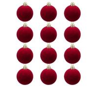 12Pcs Wine Red Velvet Christmas Balls Ornaments, 3/5/6/8cm Shatterproof Flocked Baubles for Xmas Tree Decorations, Holiday, Year Party Supplies(8cm)