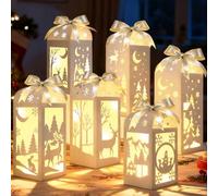 12Pcs Winter Christmas Centerpiece Table Decorations | Light up snowman deer decorative paper lanterns glitter table centerpiece boxes for winter wonderland Christmas holiday decor