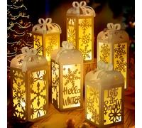 12Pcs Winter Christmas Centerpiece Table Decorations | White light up snowflake lanterns decorative glitter table centerpiece boxes for winter wonderland Christmas holiday decor