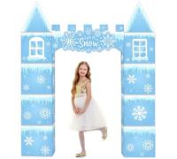 12Pcs Winter Princess Castle Favor Boxes Snowflake Party Playhouse Decorations Winter Snow Themed Princess Party Fort Cardboard Blue Castle Set for Kid Girl Birthday Holiday Indoor Outdoor Decor