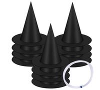 12Pcs Witch Hat Hanging Halloween Witch Hats Foldable Wizard Hat with 1 Roll Nylon Cord Reusable Black Floating Decor for Yard Porch Ceiling Halloween Decorations