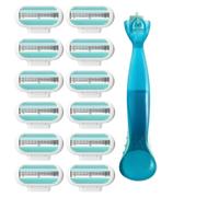 12PCS Women's Razor Blades Refills with Blue Handle, Razors Women Replacement for Gillette Venus Smooth Razor, 3 Layer Blade & Pivoting Head, Washable Easy to Replace, Designed for Sensitive Skin