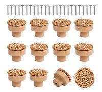 12pcs Wood Drawer Knobs, Round Wooden Dresser Knobs Boho Rattan Drawer Pulls with 24pcs Screws for Dresser Cabinets Boho Wood Furniture (3cm/1.2inch)