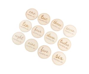 12pcs Wooden Baby Monthly Cards round Beige Keepsake Set | Newborn Photography and Gift Use, Creative Milestone Props, Commemorate Growth, Adorable round Design