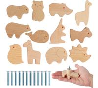 12Pcs Wooden Cabinet Knobs with Screws, 25cm Cute Animal Shape Furniture Pull Handle for Kids Room, Log Color Wooden Handles for Cabinets for Children's Room Nursery