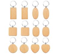 12PCS Wooden Key Ring Blank Wooden Key Chain DIY Personalized Wood Key Ring for DIY Crafts Decorations Gifts Pyrography Design 6 Styles