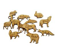 12pcs Wooden MDF Shape Animal Names Lion Alpaca Wolf Decor Ornament Laser Embellishment (6cm)