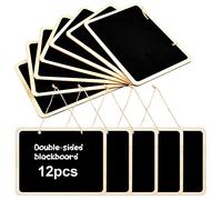 12Pcs Wooden Mini Hanging Chalkboard, Small Rectangular Blackboards, Chalkboard Tags Hanging Wooden for School Bar Restaurant Wedding Party Decoration Messages, 16 x 12 cm