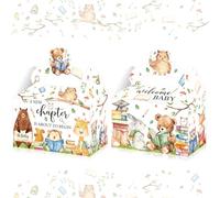 12Pcs Woodland Animal Book Themed Treat Boxes, A New Chapter Is About To Begin Welcome Baby Gable Boxes, Watercolor Forest Reading Animals Party Favor Boxes for Storybook Baby Shower Back to School