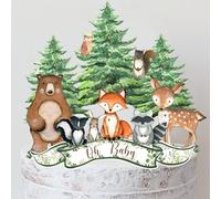 12Pcs Woodland Cake Topper, Woodland Animals Baby Shower Decorations, Woodland Toppers Forest Animal Baby Shower Decorations Boy Girl Party Supplies