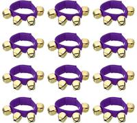 12pcs Wrist Bells, Jingle Bells Ankle Bells Wrist Bells Bracelet Percussion Instruments Musical Rhythm Band with 4 Golden Bells for Party Christmas (Purple)