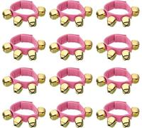 12pcs Wrist Bells, Jingle Bells Ankle Bells Wrist Bells Bracelet Percussion Instruments Musical Rhythm Band with 4 Golden Bells for Party Christmas (Pink)