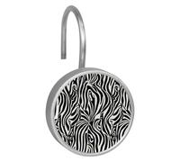 12PCS Zebra Print Pattern Shower Curtain Rings, Resin & Glass & Stainless Steel Hooks, Modern Decor for Bathroom, Easy to Clean