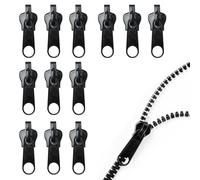 12PCS Zip Puller Replacement Set, Black Zipper Repair Kit, 3 Sizes Instant Fix for #3#5#8 Zipper Backpacks, Jeans, Luggage, Jackets, Extension & Fixing, No Tools Needed, Multipack