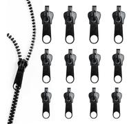 12PCS Zip Puller Replacement Set, Black Zipper Repair Kit, 3 Sizes Instant Zip-per Rescue Fix for #3#5#8 Zipper Backpacks, Jeans, Luggage, Jackets, Extension & Fixing, No Tools Needed, Multipack