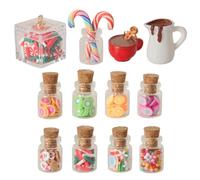 12Pieces 1/12 Christmas Food PlaySet Realistic Miniature Candy Bottle with Slices Candy Decoration for Doll Furniture Christmas Scene Display Accessories
