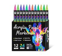 12Pieces Acrylic Paint Pen with Brush Tip Double Ended Acrylic Markers for Painting On Paper Wood Glass Ceramic Canvas Paint Pen Set