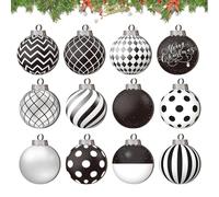12pieces Black And White Christmas Ball Ornaments, 2D Christmas Tree Pendants, Shatterproof Hanging Baubles For Home Holiday Partys Trees Decoration
